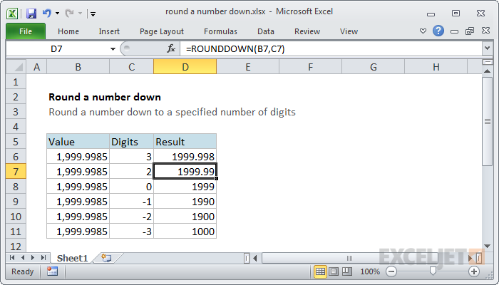 Round A Number Down Excel Formula Exceljet 8058